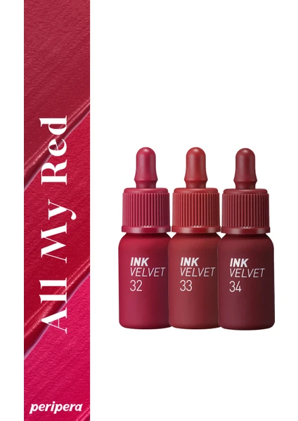 Yüksek Pigment İçeren, Kadife Görünümlü Tint Seti PERIPERA Ink Velvet Set (003 All My Red)