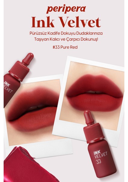 Yüksek Pigment İçeren, Kadife Görünümlü Tint Seti PERIPERA Ink Velvet Set (003 All My Red)