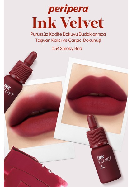 Yüksek Pigment İçeren, Kadife Görünümlü Tint Seti PERIPERA Ink Velvet Set (003 All My Red)