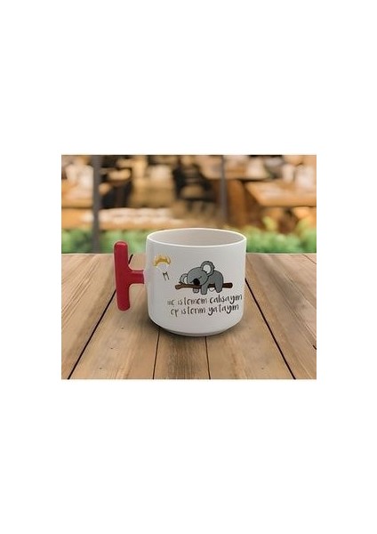 Latte & Espresso El Yapımı Ep Isterim Yatayım Koala Motto Kırmızı T Kulp Kupa 200 ml