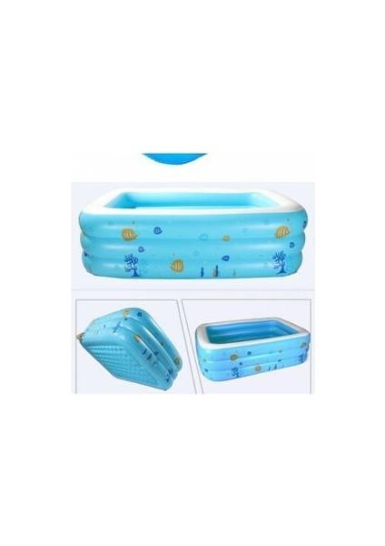Şişme Havuz 3 Tabanlı Dikdörtgen Havuz Çocuk Şişme Havuzu 130X90X48CM Pompalı