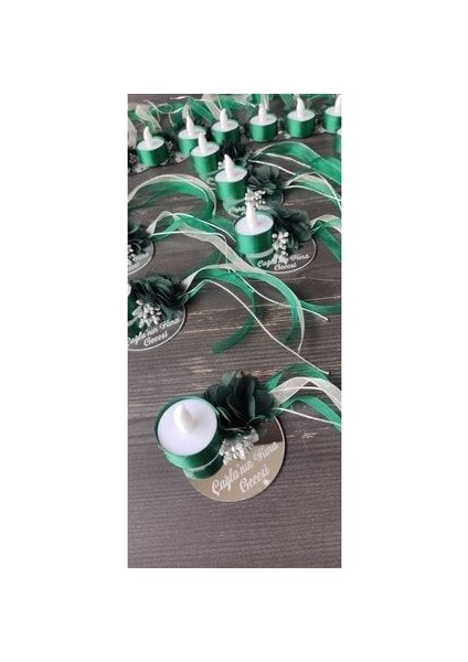 Pleksi Kına El Mumu Tealight Ledli Kına El Mumu Zümrüt Gümüş(10 Adet)
