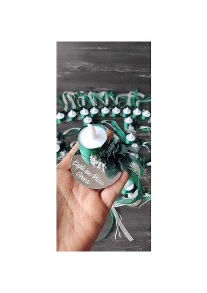 Pleksi Kına El Mumu Tealight Ledli Kına El Mumu Zümrüt Gümüş(10 Adet) modelleri