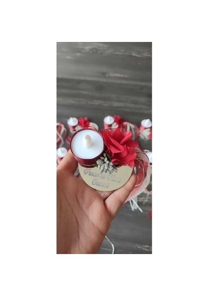 Pleksi Kına El Mumu Tealight Ledli Kına El Mumu Bordo Gümüş(10 Adet)