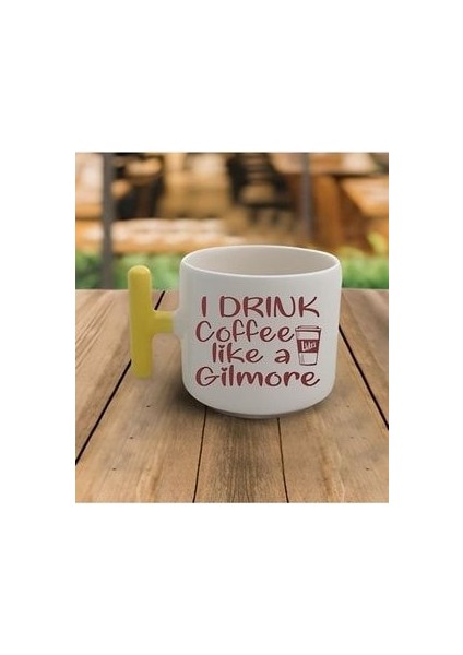 Duble Türk Kahvesi Fincanı & Latte Gilmore Girls Lukes Sarı Kulp Kupa 200 ml