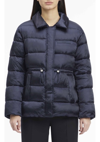 Calvin Klein Lacivert Kadın Mont Mw Padded Satın Drawstrıng Jacket