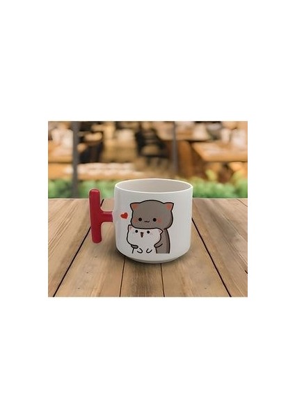 Latte Espresso El Yapımı Mochi Cat Canım Kendim Kırmızı T Kulp Kupa 200 ml