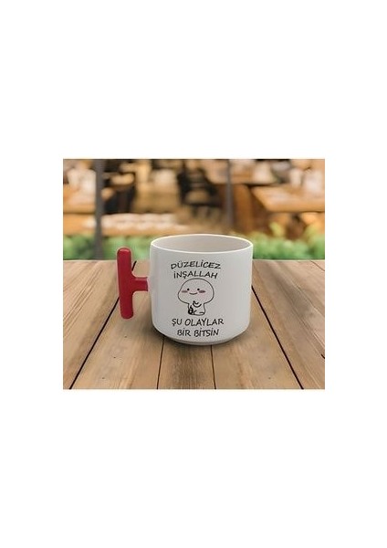 Latte & Espresso Düzelicez Inşallah Baskılı Kırmızı T Kulp Kupa 200 ml
