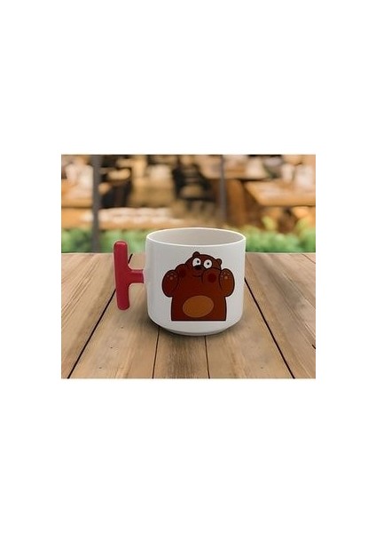 Latte & Espresso El Yapımı Kupaya Yaslanmış Kafadar Ayılar Baskılı T Kulp Kupa 200 ml