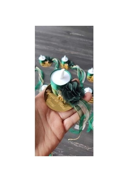 Pleksi Kına El Mumu Tealight Ledli Kına El Mumu Zümrüt Gold(10 Adet)