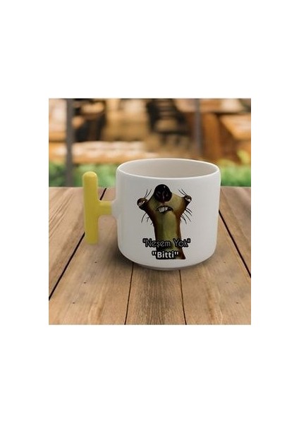 Duble Türk Kahvesi Fincanı & Latte Buz Devri Sid Motto Sarı Kulp Kupa 200 ml
