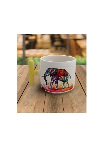 Duble Türk Kahvesi Fincanı & Espresso Etnik Fil T Sarı Kulp Kupa 200 ml