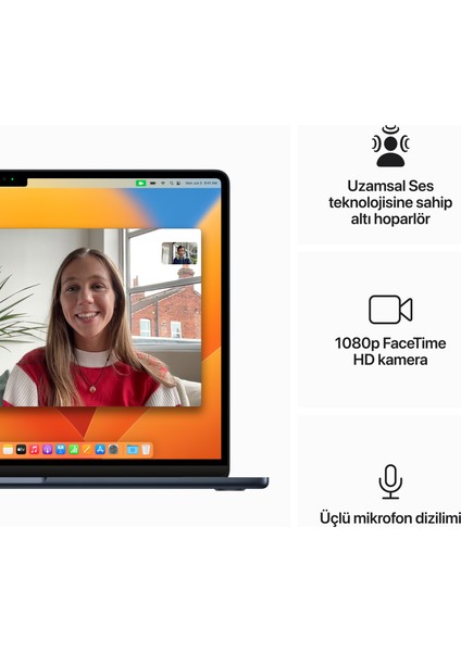 MacBook Air M3 16GB 256GB SSD macOS 15" Taşınabilir Bilgisayar Gece Yarısı MC9G4TU/A