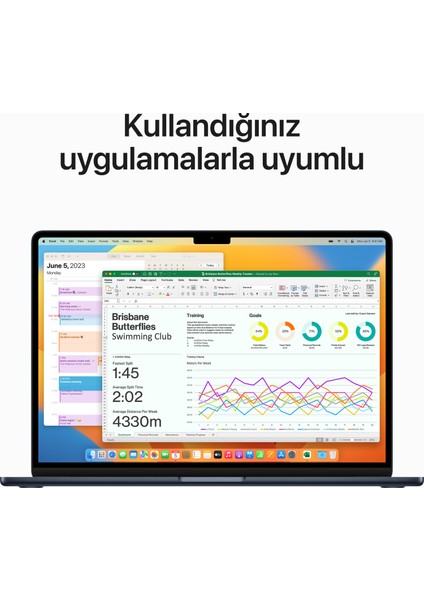 MacBook Air M3 16GB 256GB SSD macOS 15" Taşınabilir Bilgisayar Gece Yarısı MC9G4TU/A