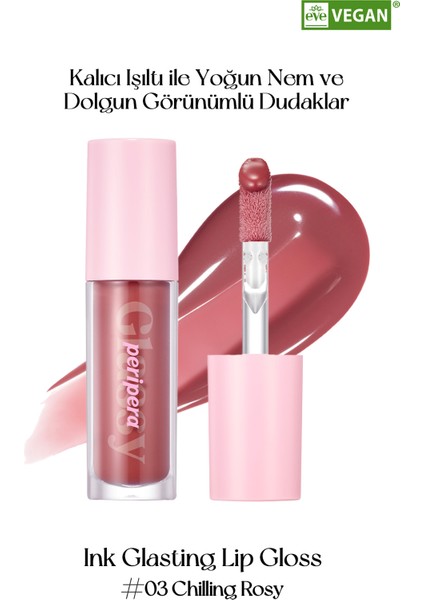 Dudaklara Dolgun ve Işıltılı Görünüm Sunan Gloss PERIPERA Ink Glasting Lip Gloss (3 Chilling Rosy)