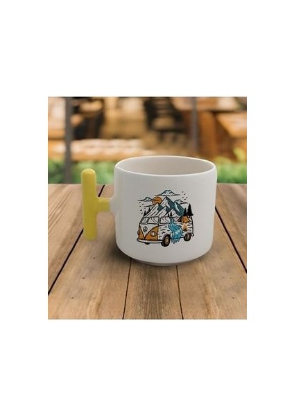 Duble Türk Kahvesi Fincanı & Espresso Karavan T Sarı Kulp Kupa 200 ml