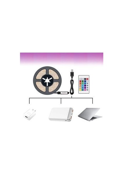 CT-4566 Rgb Tv Televziyon Arkası LED Şerit Set 3 Metre Aydınlatma Işık Kumandalı USB Girişli