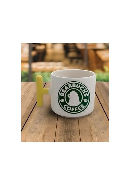 Duble Türk Kahvesi Fincanı & Espresso Bearbucks Sarı Kulp Kupa 200 ml