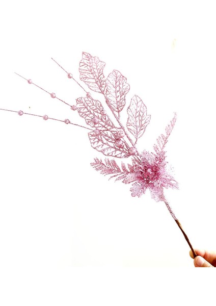 Noel Süsleri Altın Pembe Çiçek Zambak Dekoratif Dallar Noel Ağacı Eklenti Atmosferi Malzemeleri Simüle Edilmiş Dal Kesimleri (Yurt Dışından)