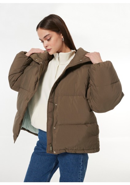 Kahve Kadın Şişme Mont Relaxed Puffer