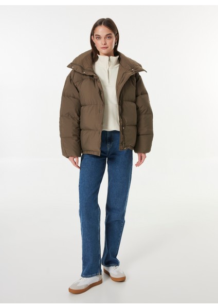 Kahve Kadın Şişme Mont Relaxed Puffer