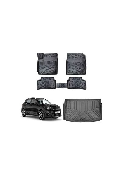 Kia Stonic 2021 3d Havuzlu Paspas Ve Bagaj Havuzu, Siyah Renk, Kaymaz Yüzey İle Estetik