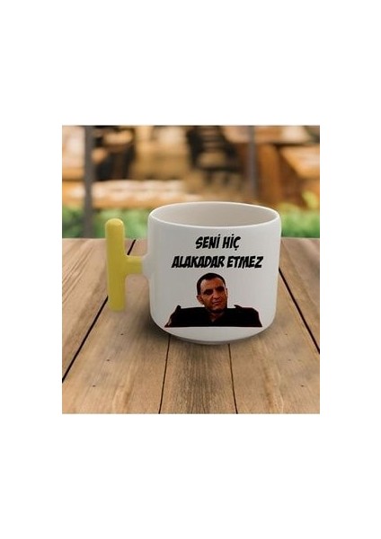 Duble Türk Kahvesi Fincanı & Espresso Çiçekli Çizgisel Kadın T Sarı Kulp Kupa 200 ml