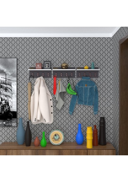 Kenzlife elbise askılığı karayemiş3 gri 26*114*12 vestiyer portmanto askı askılık 12 adet askı