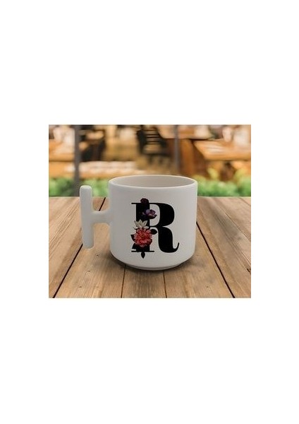 Latte & Espresso El Yapımı 'r' Baş Harf Kupa T Kulp Kupa 200 ml Beyaz
