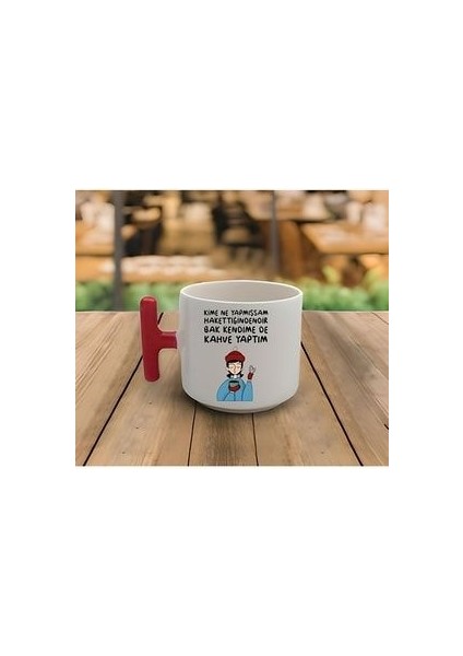 Latte & Espresso El Yapımı Kahve Motto Kırmızı T Kulp Kupa 200 ml