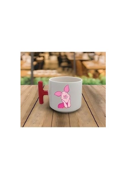 Latte & Espresso El Yapımı Piglet Baskılı T Kulp Kupa 200 ml