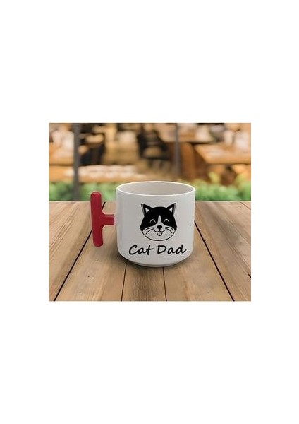 Latte & Espresso El Yapımı Cat Dad Baskılı T Kulp Kupa 200 ml