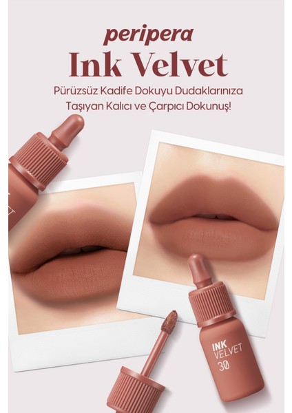 Yüksek Pigmentli, Kadife Görünümlü, Gün Boyu Kalıcı Tint PERIPERA Ink Velvet (30 Classic Nude)