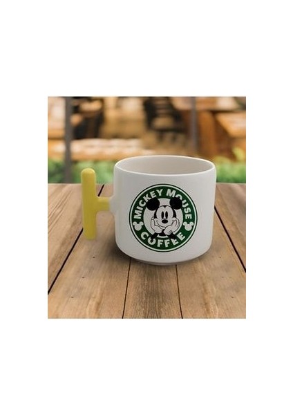Duble Türk Kahvesi Fincanı & Espresso Mickeybucks Sarı Kulp Kupa 200 ml