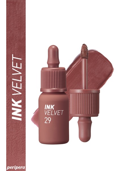 Yüksek Pigmentli, Kadife Görünümlü, Gün Boyu Kalıcı Tint PERIPERA Ink Velvet (29 Cocoa Nude)