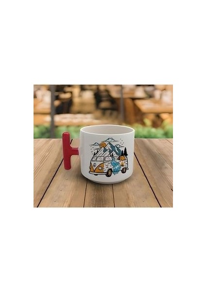 Latte & Espresso El Yapımı Karavan Baskılı T Kulp Kupa 200 ml