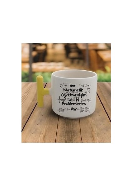Duble Türk Kahvesi Fincanı & Espresso Matematik Öğretmeni Motto Sarı Kulp Kupa 200 ml