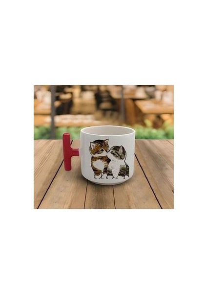 Latte & Espresso El Yapımı Haylaz Sevimli Yavru Kediler Baskılı T Kulp Kupa 200 ml