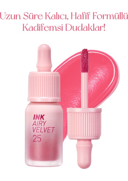 Uzun Süre Kalıcı ve Hafif Formüllü, Kadife Bitişli Tint PERIPERA Ink Airy Velvet (25 Zazzy Peach)