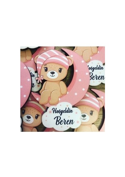 Ay Üstünde Oturan Kız Ayıcık Ahşap Baskı Magnet 20 Adet fiyatları