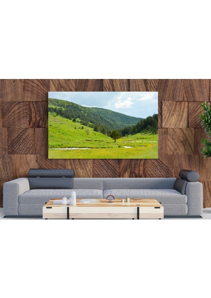 Tablo - Duvar Tablosu - Yayla, Dere ve Yeşillik Manzaralı Tablo - Ev Dekorasyon - 60 x 40 cm