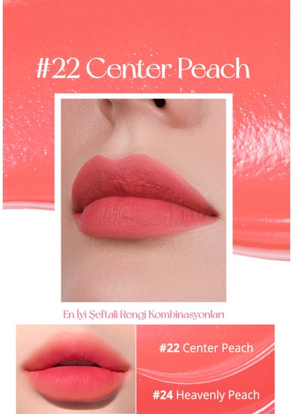 Uzun Süre Kalıcı ve Hafif Formüllü, Kadife Bitişli Tint PERIPERA Ink Airy Velvet (22 Center Peach)