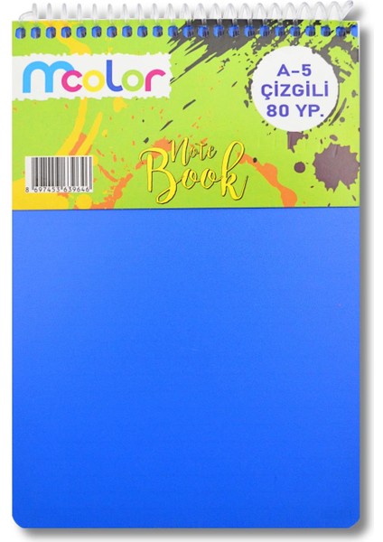 A5 80 Yaprak Plastik Kapak Üstten Spiralli Bloknot Çizgili