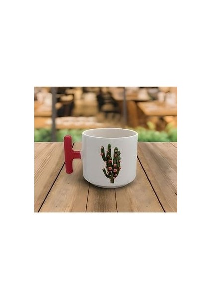 Latte & Espresso El Yapımı Kaktüs Baskılı T Kulp Kupa 200 ml