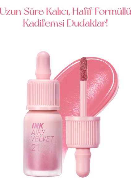 Uzun Süre Kalıcı ve Hafif Formüllü, Kadife Bitişli Tint PERIPERA Ink Airy Velvet (21 Fluffy Peach)