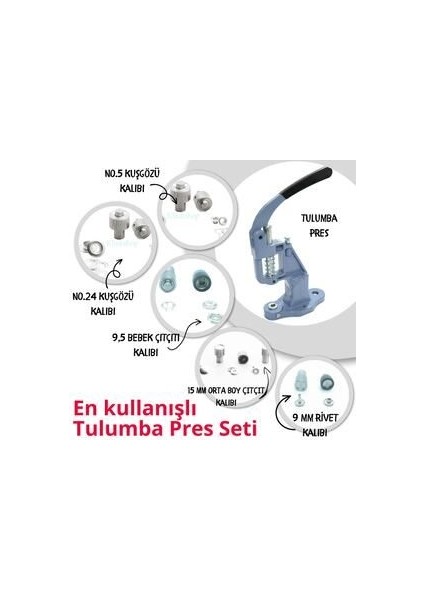 Tulumba Pres Mavi Full Set Kuşgözü, Çıtçıt, Klikıt, Rivet Basma Aparatları