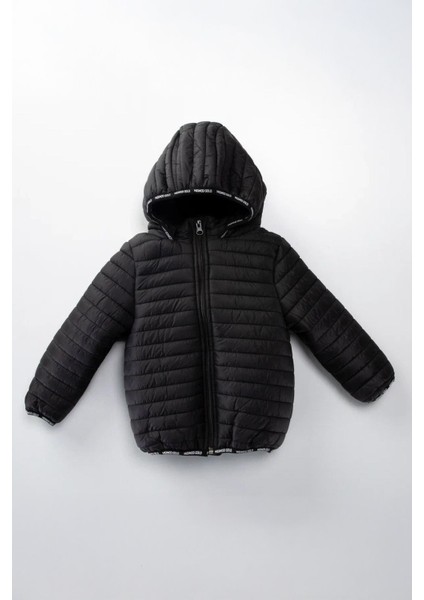 (1-10 Yaş) Kapitone Welsoft Astar Çocuk Kaban Mont - Siyah