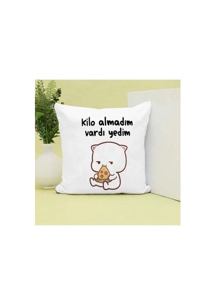 Kilo Almadım Vardı Yedim Yazılı Mochi Cat Baskılı Yastık