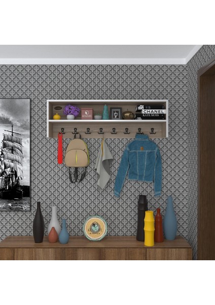 Kenzlife elbise askılığı askılık zeytuni crd 35*100*20 siyah 8 adet askı portmanto raflı