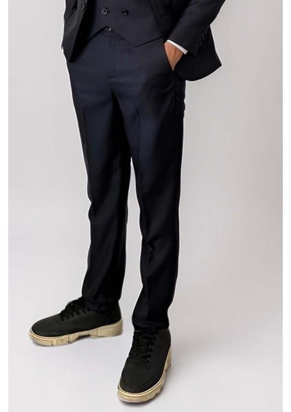Erkek Çocuk Blazer Ceketli, Cepken Yelekli Siyah Takım Elbise 10-16 Yaş